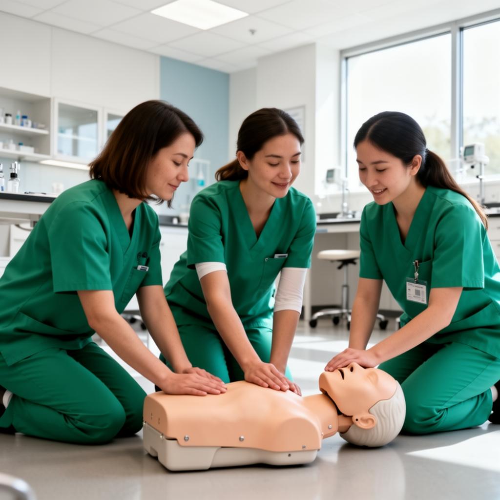 Students practicing CPR in clinical lab